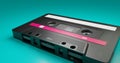 Isolated background image of old classic cassette tape with blank label in vintage and retro audio recording and music storage Royalty Free Stock Photo