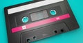 Isolated background image of old classic cassette tape with blank label in vintage and retro audio recording and music storage Royalty Free Stock Photo