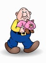 Isolated bald man and pig Royalty Free Stock Photo