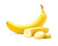 Isolated banana fruit and sliced banana isolated