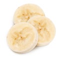 Isolated banana slices. Banana slice (cut) isolated on white, with clipping path. Royalty Free Stock Photo