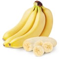 Isolated banch of banana. Banana slices (cut) with bunch isolated on white, with clipping path. Royalty Free Stock Photo