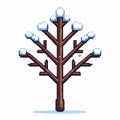 Isolated Bare Tree with Snow Covered Branches on White Background Pixel Art Royalty Free Stock Photo