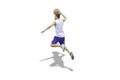 Isolated Basketball in hand man jumping on a white background with clipping path