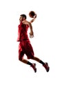 Isolated basketball player in action is flying