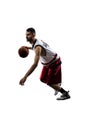 Isolated basketball player in action is flying Royalty Free Stock Photo