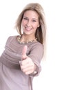 Isolated beautiful blond young woman with thumbs up