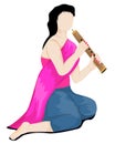 Isolated Beautiful girl playing Thai musical instruments,flute