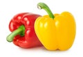 Isolated bell peppers. Red and yellow bell pepper isolated on white background with clipping path. Royalty Free Stock Photo