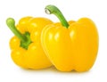 Isolated bell peppers. Two bell pepper of yellow color isolated on white background with clipping path. Royalty Free Stock Photo
