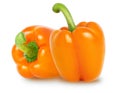 Isolated bell peppers. Two bell pepper of orange color isolated on white background with clipping path. Royalty Free Stock Photo