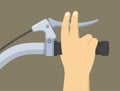 Isolated bicycle brakes in hand. Adjusting bicycle hand brakes. Close-up view.