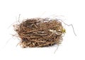 Isolated bird`s nest made of thin branches to lay eggs and breed offsprings on a white background