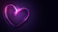 Isolated on black background, violet pink neon light drawing. Abstract heart doodle. Modern minimal concept. Festive Royalty Free Stock Photo