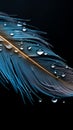 Isolated on black beautiful feather with captivating water droplets