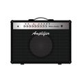 Isolated black carbon kevlar electric guitar amplifier, equipment for musician flat logo or icon style, print for tee-shirt Royalty Free Stock Photo