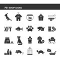 Isolated black collection icons of dog, cat, parrot, fish, aquarium, animal food, collar, turtle, kennel, grooming accessories, ca