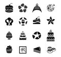Isolated black color icons, cakes,cupcakes,donuts,pies logos set on white background vector illustration. Royalty Free Stock Photo
