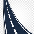 Isolated black color road or highway with dividing markings on white background vector illustration Royalty Free Stock Photo