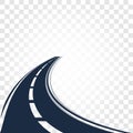Isolated black color road or highway with dividing markings on white background vector illustration. Royalty Free Stock Photo