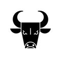 Isolated black head of bull on white background. Agressive angry bull. Logo flat design. Simple icon