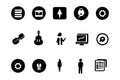 Isolated black icon set displays various essential symbol, and objects against transparent background Royalty Free Stock Photo