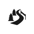 Isolated black icon of ski track on white background. Silhouette ski slope. Logo flat design. Winter mountain sport