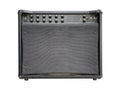 Isolated black leather and control panel of modern drive medium electric guitar amplifier combo. Royalty Free Stock Photo