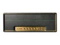 Isolated black leather and gold knob on the control panel of UK Style vintage electric guitar power amplifier for blues and rock