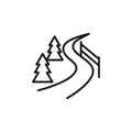Isolated black line icon of ski track on white background. Outline ski slope. Logo flat design. Winter mountain sport
