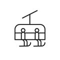 Isolated black line icon of skiers on chair lift on white background. Outline chair lift. Logo flat design. Winter mountain sport Royalty Free Stock Photo