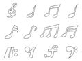 Isolated black music note outline icons set