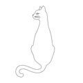 Isolated black outline back of cat with turned head on white background. Curve lines.