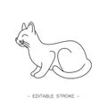 Isolated black outline cartoon lying cat on white background. Curve lines. Page of coloring book. Editable stroke