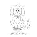 Isolated black outline cartoon sitting dog on white background. Curve lines. Page of coloring book. Editable stroke Royalty Free Stock Photo