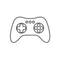 Isolated black outline gamepad, game controller, joystick, console on white background. Line icon.