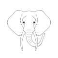 Isolated black outline head of african elephant on white background. Line cartoon elephant portrait. Curve lines. Page of coloring Royalty Free Stock Photo