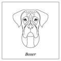 Isolated black outline head of german boxer on white background. Line cartoon breed dog portrait. Royalty Free Stock Photo