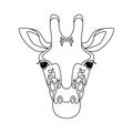 Isolated black outline head of giraffe on white background. Line cartoon face portrait. Royalty Free Stock Photo
