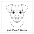 Isolated black outline head of jack russell terrier on white background. Line cartoon breed dog portrait. Royalty Free Stock Photo