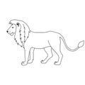 Isolated black outline lion on white background. Side view. Curve lines. Page of coloring book.