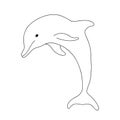 Isolated black outline monochrome jump dolphin on white background. Curve lines. Page of coloring book. Royalty Free Stock Photo