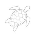 Isolated black outline monochrome sea green turtle on white background. Curve lines. Page of coloring book