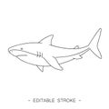 Isolated black outline shark on white background. Line sea animal, fish Royalty Free Stock Photo