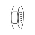 Isolated black outline smart fitness bracelet on white background. Line icon.