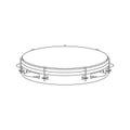 Isolated black outline tambourine, pandeiro on white background. Line brazilian musical instrument for bateria of capoeira. Side v Royalty Free Stock Photo