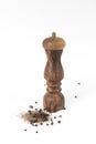 Isolated Black pepper and vintage mill on white backgound