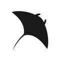 Isolated black silhouette of manta ray on white background. Top view. Silhouette of marine animal