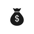 Isolated black silhouette of sack, money bag on white background. Outline symbol of banking, rich. Logo flat design. Simple icon