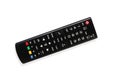 Isolated black television remote control on white background
